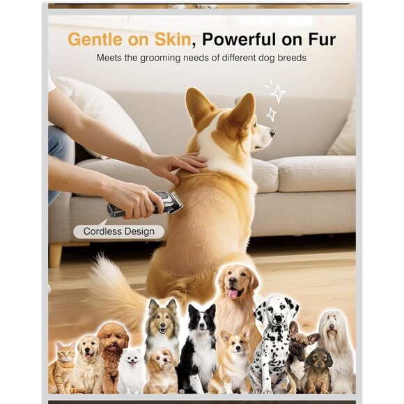 New Professional Cordless Dog Pet Hair Clippers  Grooming Kit Low Noise 8 Combs - Picture 6 of 16